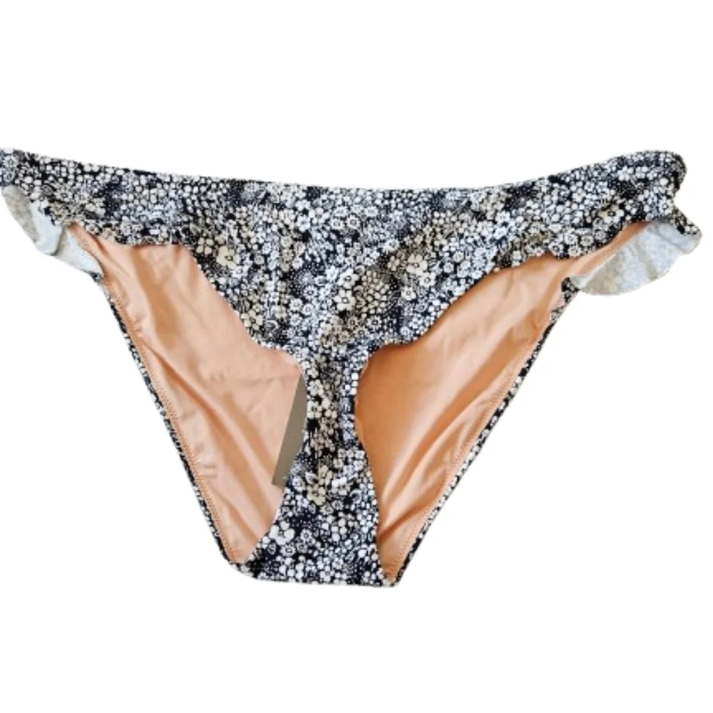 J.Crew Floral Side Ruffle Low Rise Bikini Bottom, Xl, Blue/ White